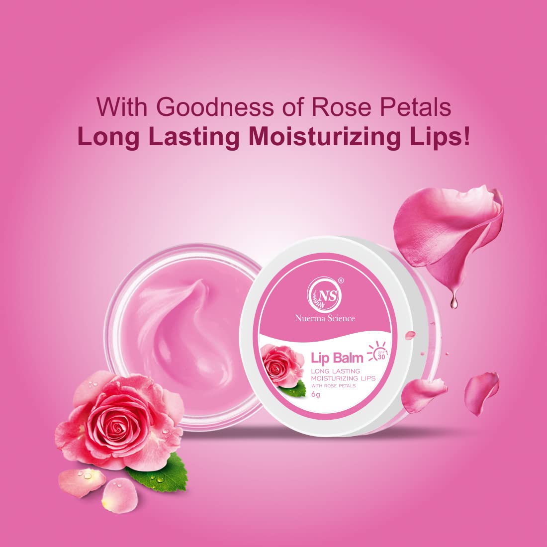 Nuerma Science Rose Petals Lip Balm | Long Lasting Moisturizing Lips - 6gm