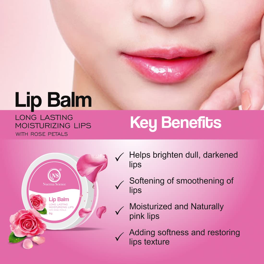 Nuerma Science Rose Petals Lip Balm | Long Lasting Moisturizing Lips - 6gm