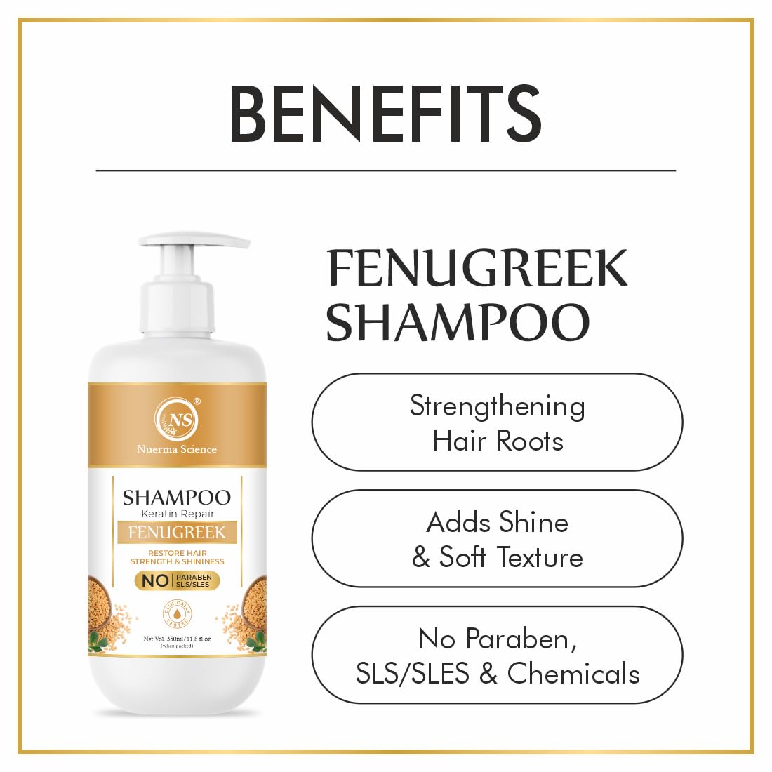 Nuerma Science Keratin Repair Fenugreek (Methi) Shampoo for Hair Fall & Dandruff Control - 350ml