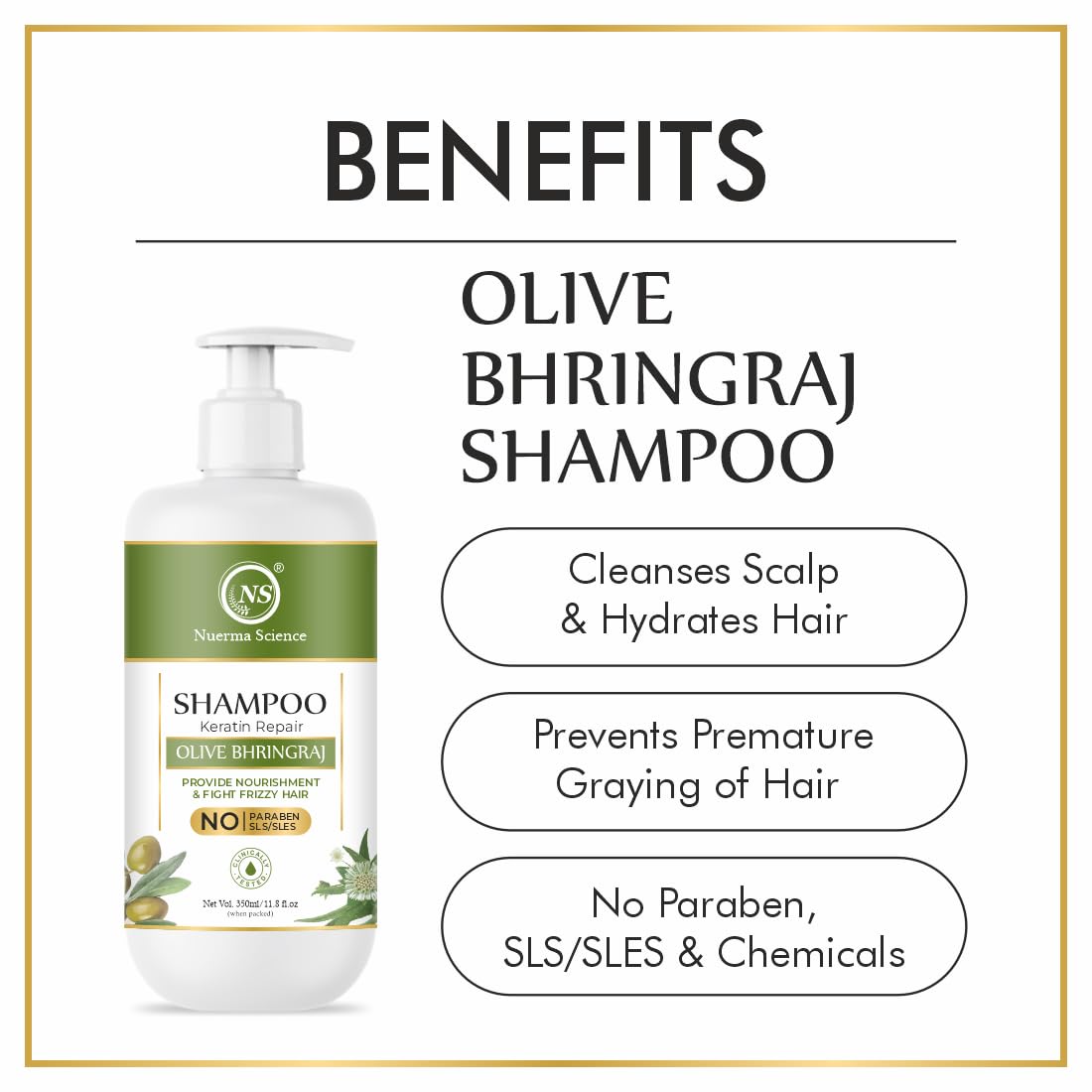 Nuerma Science Keratin Repair Natural Hairfall Control Olive Bhringraj Shampoo - 350ml