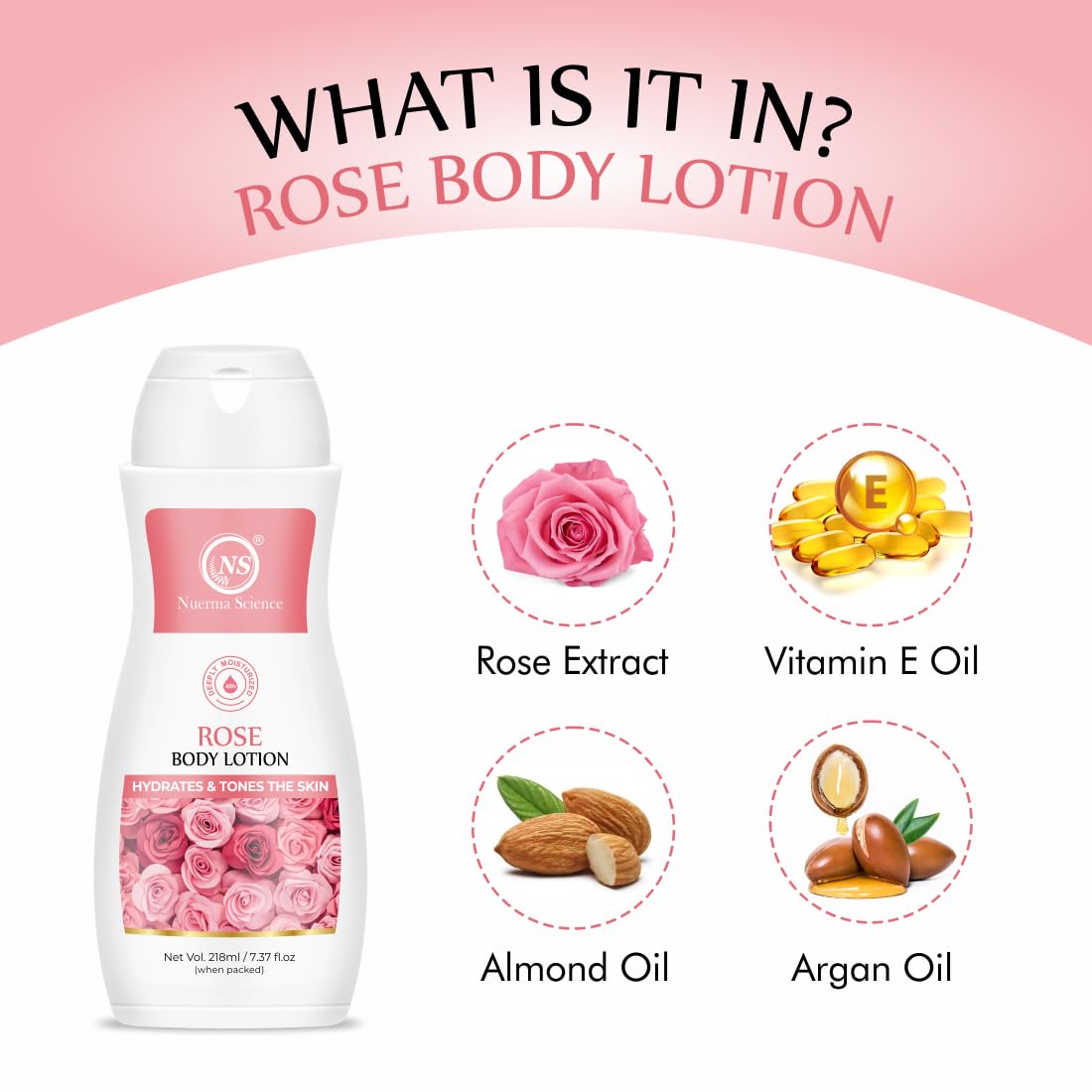 Nuerma Science Rose Body Lotion for Deep Moisturizing, Hydration & Nourishment - 218ml