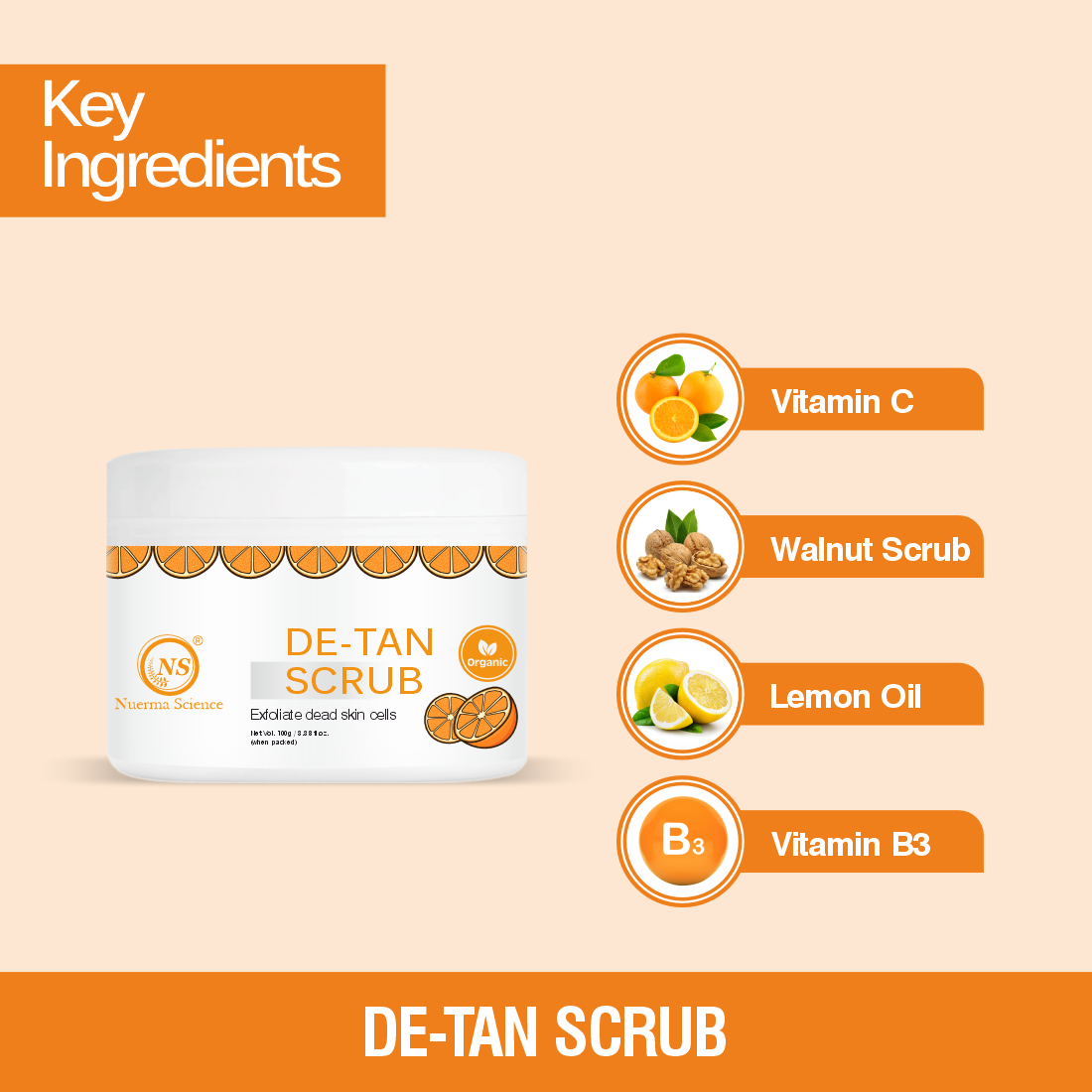 Nuerma Science De-Tan Face Scrub | Removes Blackheads, Whiteheads & Controls Excess Oil - 100gm