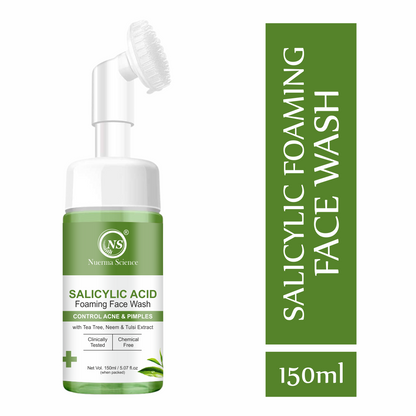 Nuerma Science Salicylic Acid Foaming Face Wash | Controls Acne & Pimples with Tea Tree, Neem & Tulsi Extract - 150ml