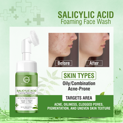 Nuerma Science Salicylic Acid Foaming Face Wash | Controls Acne & Pimples with Tea Tree, Neem & Tulsi Extract - 150ml