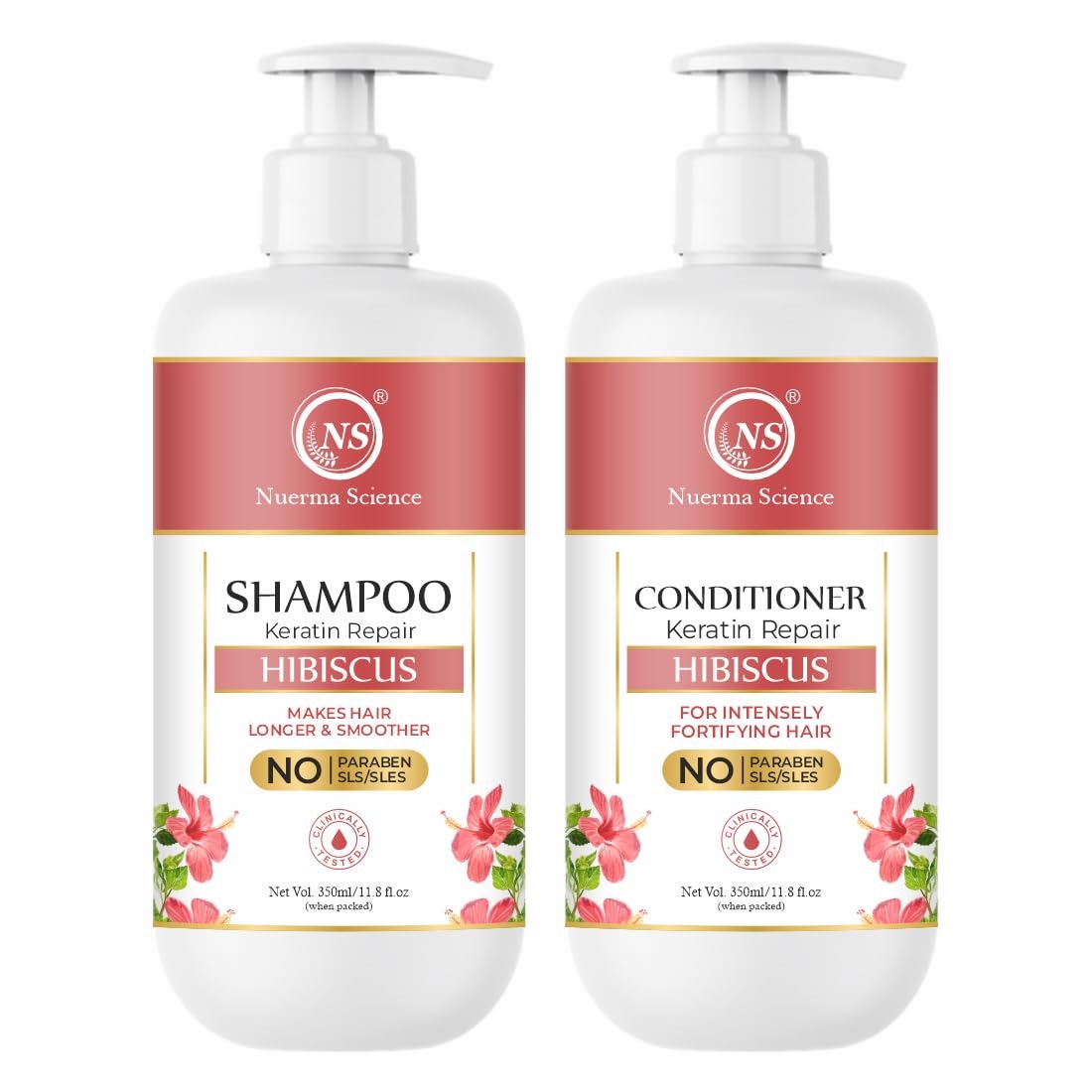 Nuerma Science Hibiscus Hair Shampoo & Conditioner | Hair Fall Control, Shine & Scalp Health | Sulphate & Paraben Free | Pack of 2, 700ml