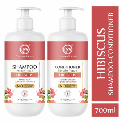 Nuerma Science Hibiscus Hair Shampoo & Conditioner | Hair Fall Control, Shine & Scalp Health | Sulphate & Paraben Free | Pack of 2, 700ml