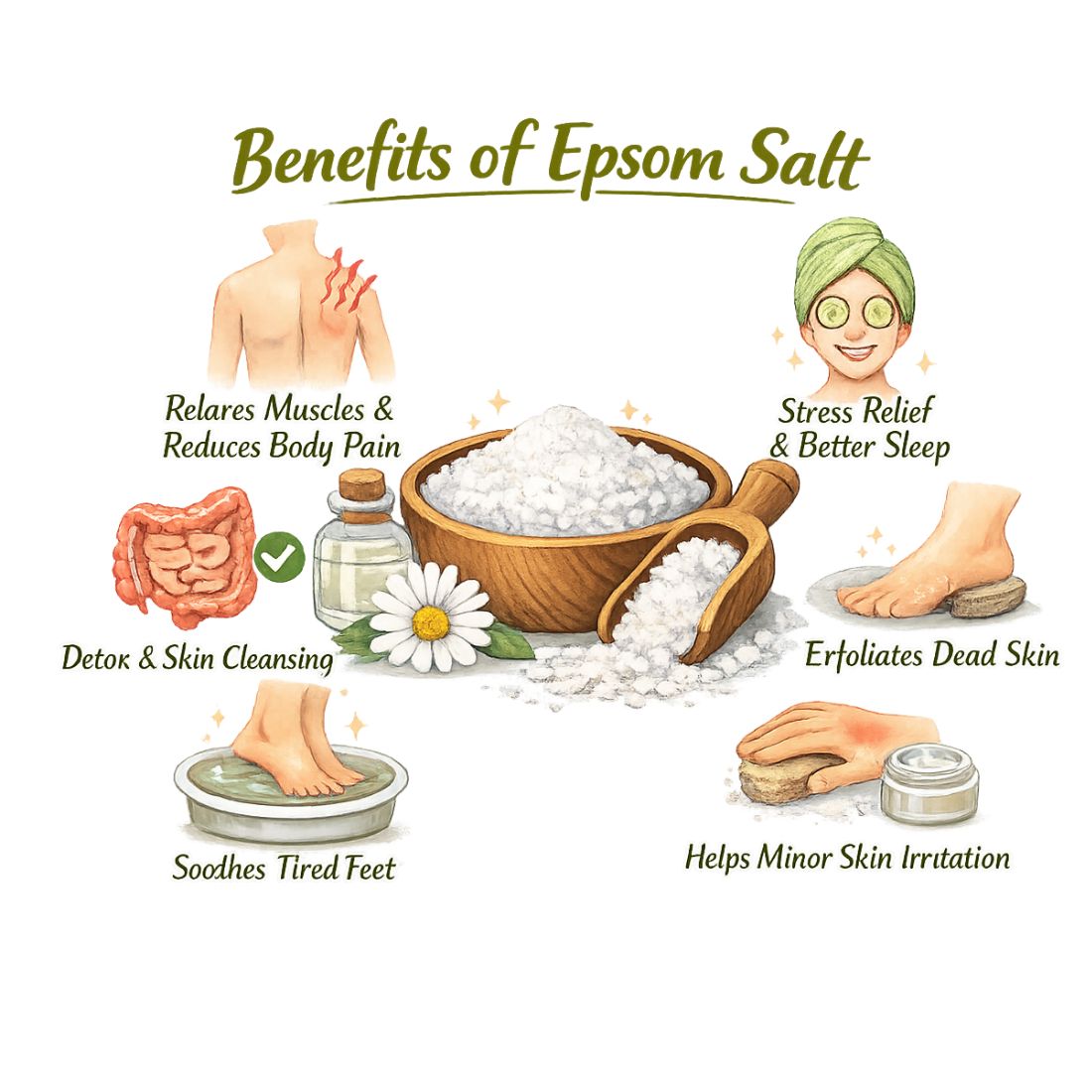 Epsom Salt 1KG – Pure Magnesium Sulfate for Bath, Muscle Relaxation & Foot Soak