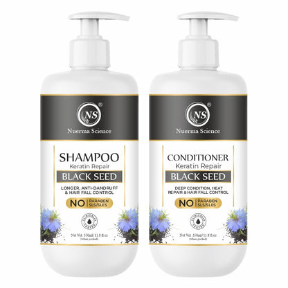 Nuerma Science Black Seed Hair Shampoo & Conditioner | Strengthens Roots, Reduces Hair Fall, Nourishes Scalp | Sulphate & Paraben Free | Pack of 2, 700ml