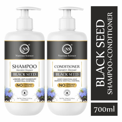 Nuerma Science Black Seed Hair Shampoo & Conditioner | Strengthens Roots, Reduces Hair Fall, Nourishes Scalp | Sulphate & Paraben Free | Pack of 2, 700ml