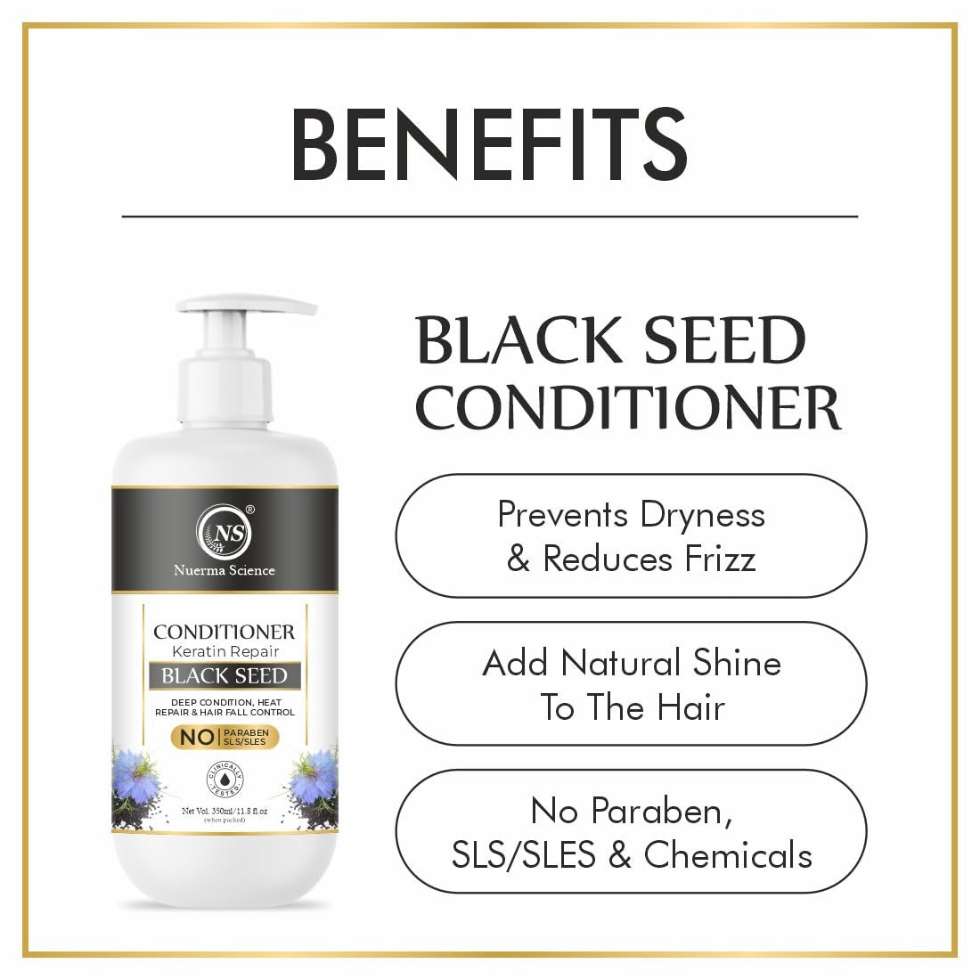 Nuerma Science Black Seed Hair Shampoo & Conditioner | Strengthens Roots, Reduces Hair Fall, Nourishes Scalp | Sulphate & Paraben Free | Pack of 2, 700ml