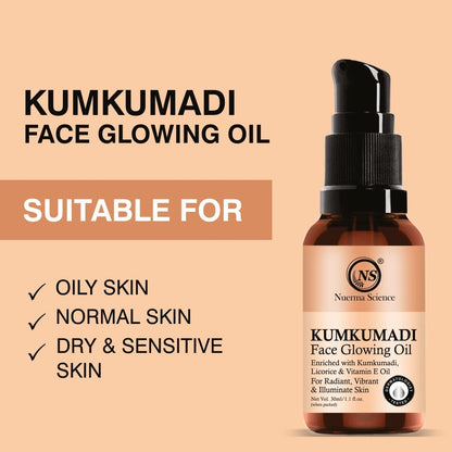 Nuerma Science Kumkumadi Face Oil 30ml | Glowing Skin, Saffron, Rakht Chandan, Mulethi & Vitamin E | Skin Brightening & Anti-Ageing
