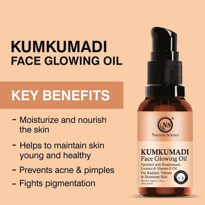 Nuerma Science Kumkumadi Face Oil 30ml | Glowing Skin, Saffron, Rakht Chandan, Mulethi & Vitamin E | Skin Brightening & Anti-Ageing