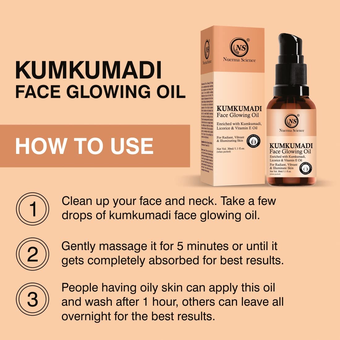 Nuerma Science Kumkumadi Face Oil 30ml | Glowing Skin, Saffron, Rakht Chandan, Mulethi & Vitamin E | Skin Brightening & Anti-Ageing