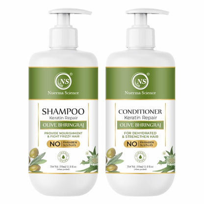 Nuerma Science Olive Bhringraj Hair Shampoo & Conditioner | Hair Strength, Shine & Scalp Nourishment | Sulphate & Paraben Free | Pack of 2, 700ml