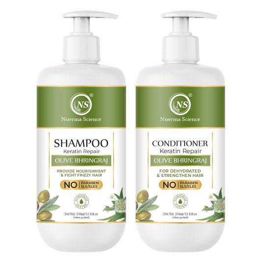 Nuerma Science Olive Bhringraj Hair Shampoo & Conditioner | Hair Strength, Shine & Scalp Nourishment | Sulphate & Paraben Free | Pack of 2, 700ml
