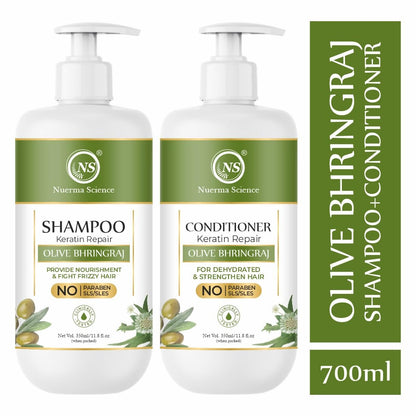Nuerma Science Olive Bhringraj Hair Shampoo & Conditioner | Hair Strength, Shine & Scalp Nourishment | Sulphate & Paraben Free | Pack of 2, 700ml