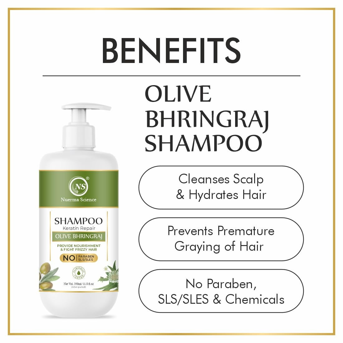 Nuerma Science Olive Bhringraj Hair Shampoo & Conditioner | Hair Strength, Shine & Scalp Nourishment | Sulphate & Paraben Free | Pack of 2, 700ml