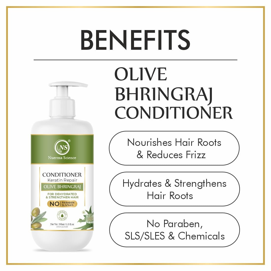 Nuerma Science Olive Bhringraj Hair Shampoo & Conditioner | Hair Strength, Shine & Scalp Nourishment | Sulphate & Paraben Free | Pack of 2, 700ml