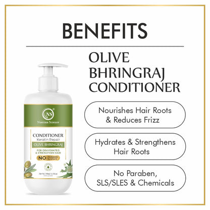 Nuerma Science Olive Bhringraj Hair Shampoo & Conditioner | Hair Strength, Shine & Scalp Nourishment | Sulphate & Paraben Free | Pack of 2, 700ml
