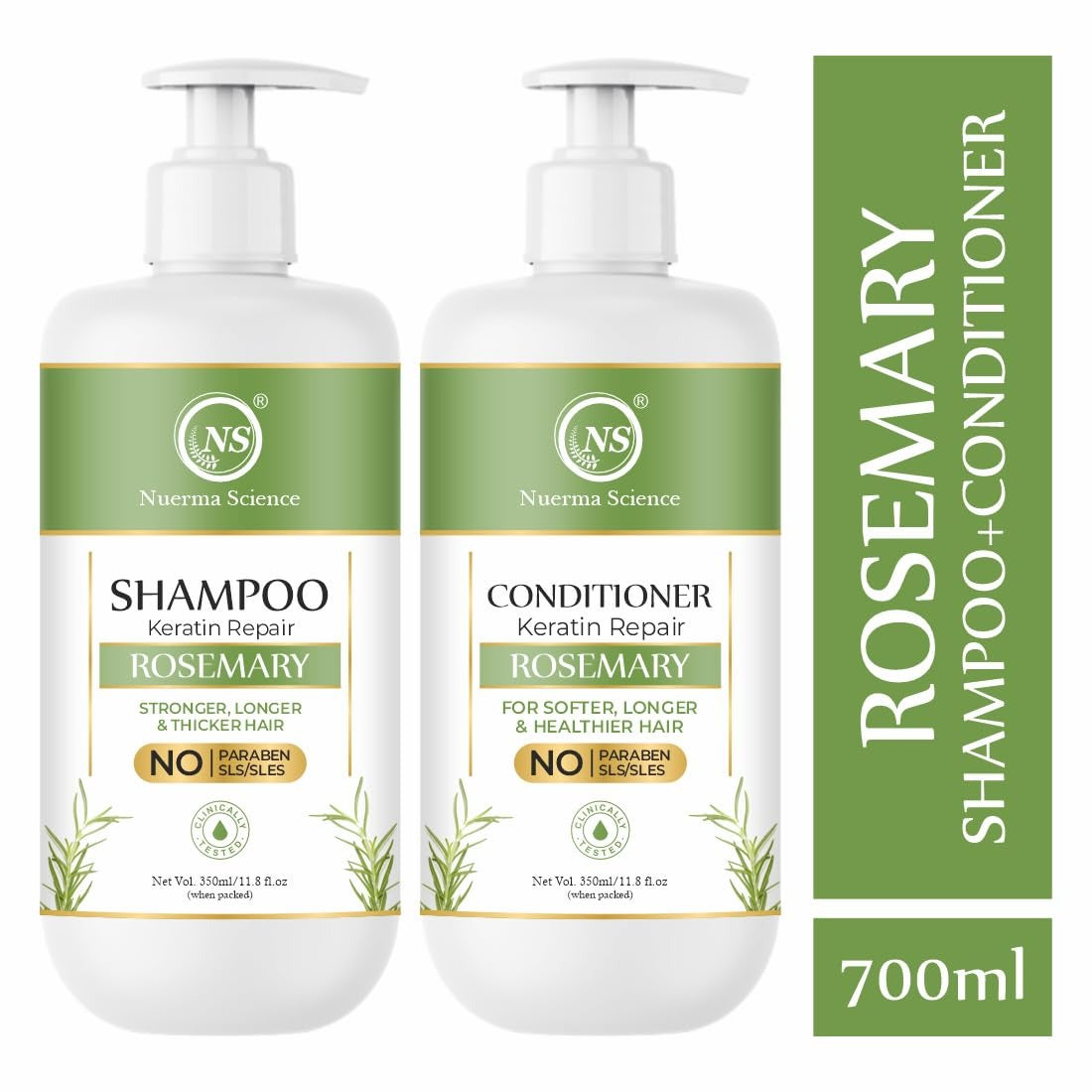 Nuerma Science Rosemary Hair Shampoo & Conditioner | Hair Fall Control & Scalp Refreshing Formula | Stimulates Hair Growth | Sulphate & Paraben Free | Pack of 2, 700ml