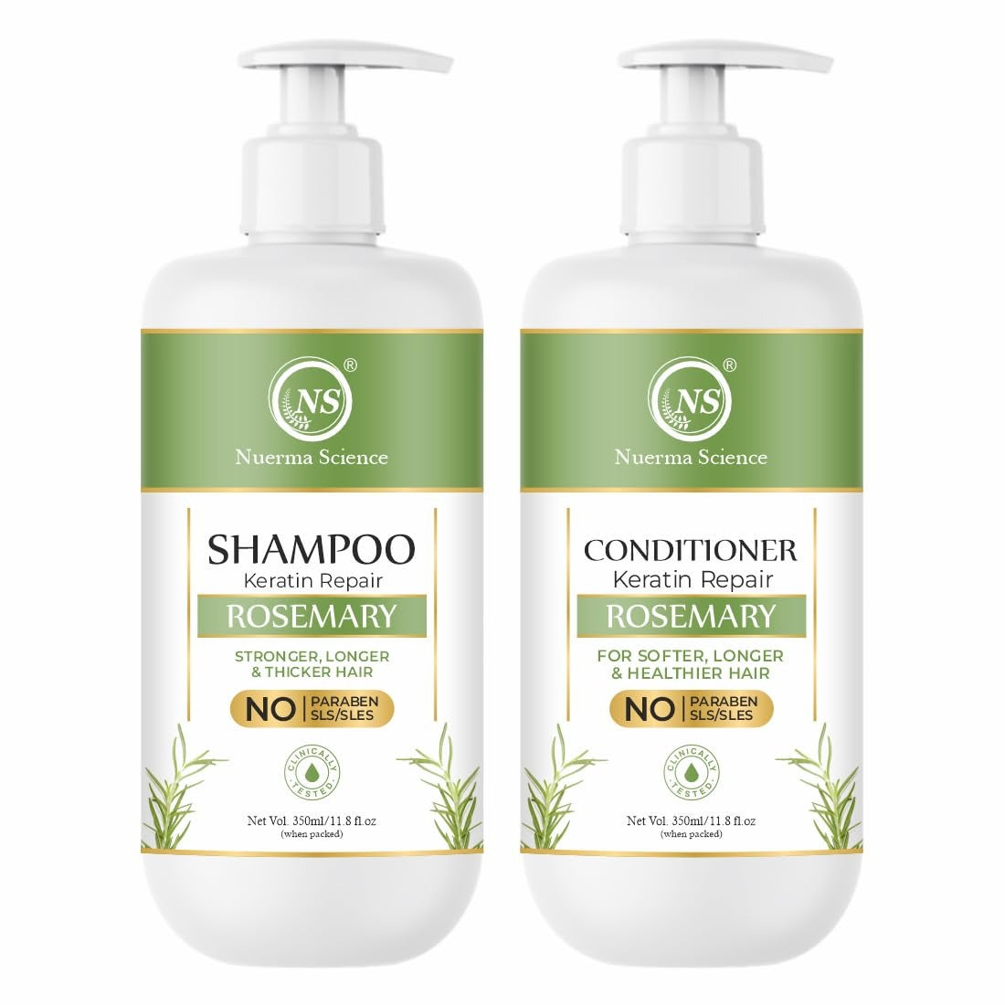 Nuerma Science Rosemary Hair Shampoo & Conditioner | Hair Fall Control & Scalp Refreshing Formula | Stimulates Hair Growth | Sulphate & Paraben Free | Pack of 2, 700ml
